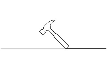 Continuous one line drawing of hammer carpentry equipment, One continuous line drawing of hammer. Single line of hammer vector illustration.