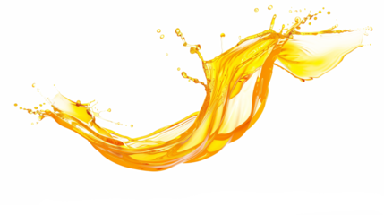 Fresh orange juice splashing mid-air, isolated on transparent background