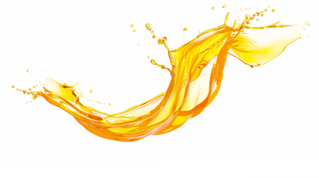 Fresh orange juice splashing mid-air, isolated on transparent background