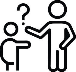 Question asking icon vector illustration showing a child asking an adult for guidance or help query icon