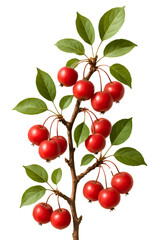 Branch with clusters of bright red apples surrounded by green leaves