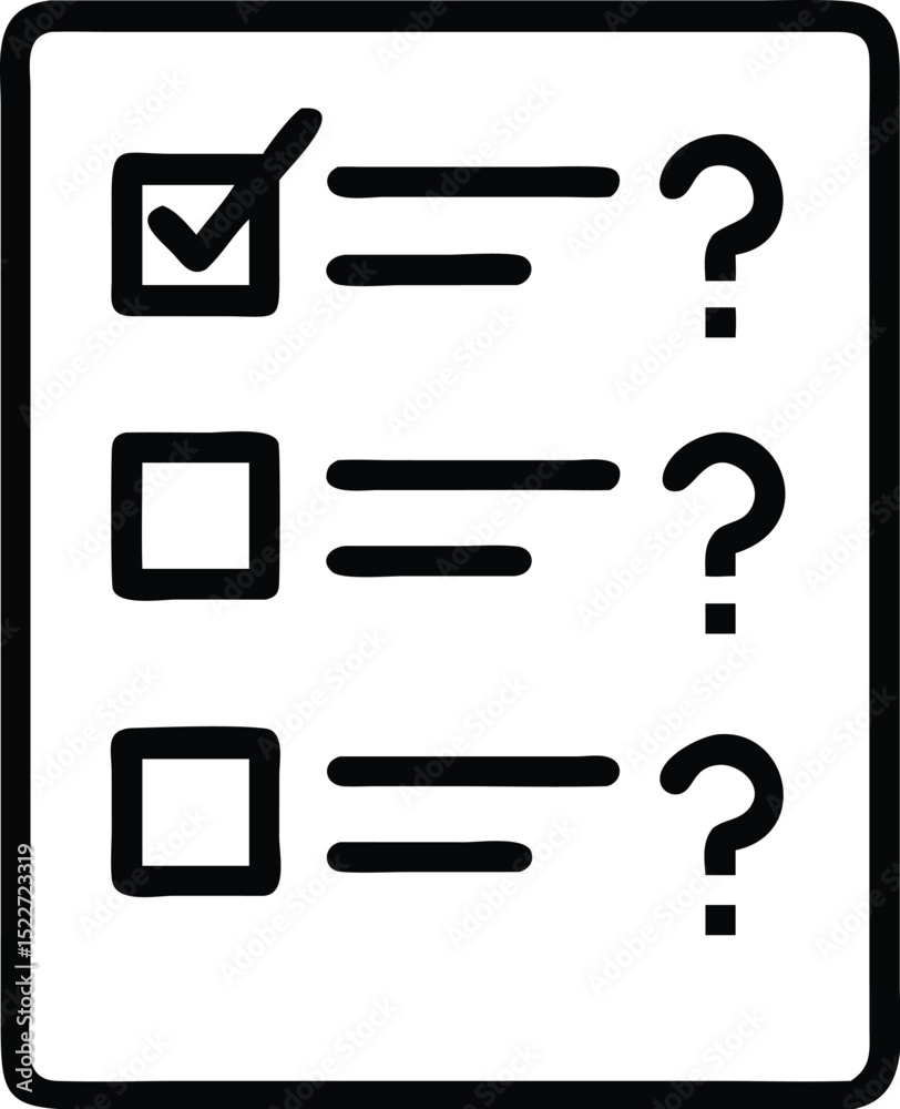 Aufkleber checklist survey form with check mark and question marks for feedback and task management tool