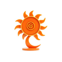 Fototapeta premium 3D Render of Stylized Sun Icon, Abstract Orange Sun Symbol, Summer Design Element