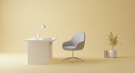 Minimalist Home Office Setup Desk, Chair, and Plant for a Productive Workspace