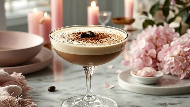 espresso martini with soft pink decor video
