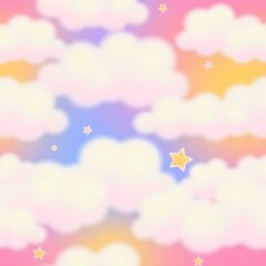 Seamless pattern of cute sky and fluffy clouds