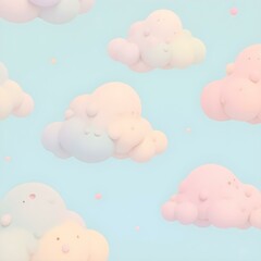 Seamless pattern of cute sky and fluffy clouds
