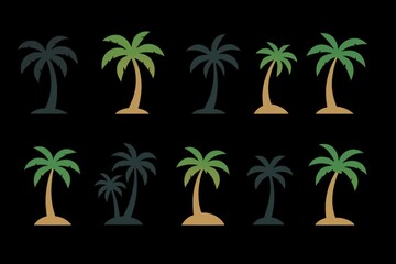 Obraz premium Palm trees with lush green leaves and long slender trunks, isolated on transparent background.