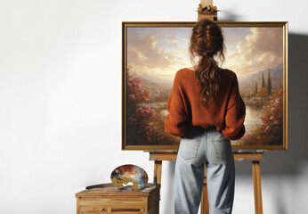 woman painter in front of a painting 