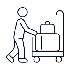 Obraz premium Person pushing luggage trolley with suitcases. Moving day preparation involves packing and transporting belongings using wheeled cart.