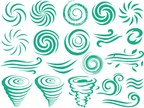 swirling spiral patterns, flowing circular motifs, decorative whirlwind shapes, abstract vortex designs, hypnotic tornado-like graphics, dynamic cyclone illustrations, twisting geometric wind elements