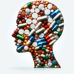 human head filled with medicine pills