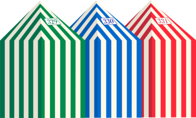 Illustration of 3 beach cabanas 