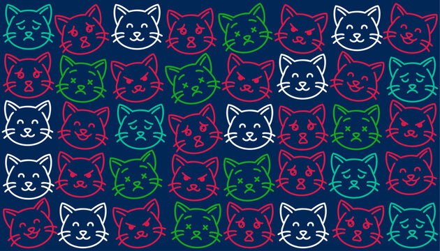 Cute kitten expression pattern with dark tones