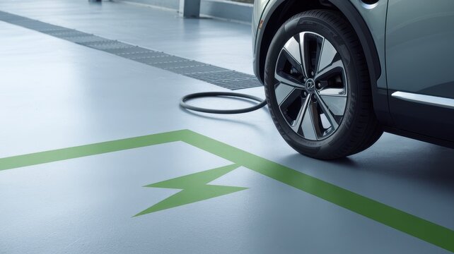 Future mobility solutions provider of renewable energy sustainability concept. Electric vehicle charging station with a car parked nearby.