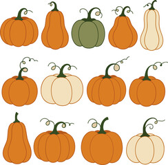 Autumn Harvest Pumpkins Collection Fall Graphic Design Elements Thanksgiving Decor