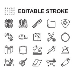 Simple Sewing Related Vector Line Icons Collection. Contains Icons such as Sewing Machine, Scissors, Needle and more.