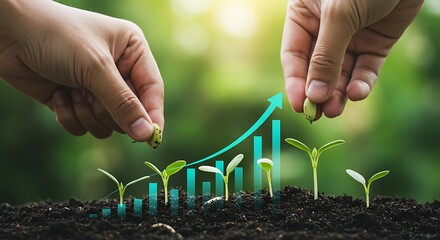 Wind Turbine with Financial Data Overlay Against a Sunset Landscape Representing Sustainable Energy Investments and Market Growth