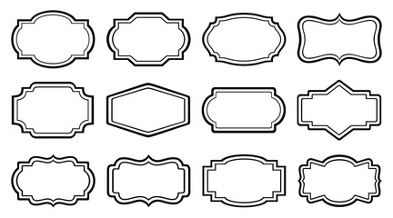 Vintage black frame borders set isolated on white background. Ornamental decorative retro labels, classic outline badge shapes for invitation, certificate, packaging and branding design. Vector icons.