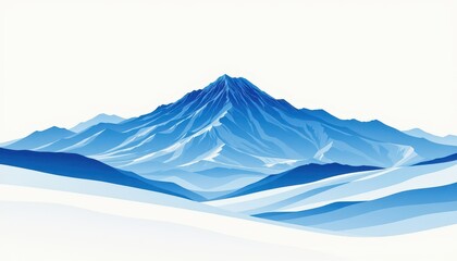 Fototapeta premium vivid blue mountain landscape in a minimalist style, with a cool blue and white color scheme, clean lines, subtle shadows, contemporary design, high resolution