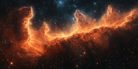 Cosmic nebula glowing brightly in deep space with vibrant orange and yellow hues captured from astronomical observations