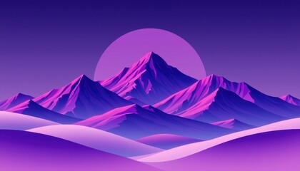 vivid purple mountain range in a minimalist style, with a deep purple and blue color scheme, crisp lines, subtle shadows, contemporary design, high resolution