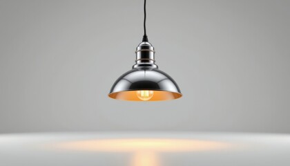Obraz premium modern industrial lamp, depicted in a shiny metallic finish. its 3d style stands out against the white background, highlighting its sharp details and minimal shadows