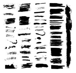 Collection of paint brush stroke, ink splatter, grunge line, artistic design elements. Dirty overlay, watercolor splash, black silhouette. Social media business banner art. hand drawn. Not AI Vector