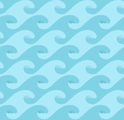 Flat blue ocean wave seamless pattern
