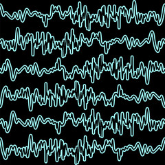 Obraz premium Blue heartbeat seamless pattern with black background