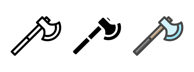 Multipurpose axe vector icon in outline, glyph, filled outline style. Three icon style variants in one pack.