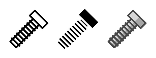 Multipurpose bolt vector icon in outline, glyph, filled outline style. Three icon style variants in one pack.