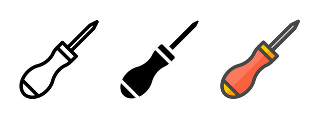 Multipurpose bradawl vector icon in outline, glyph, filled outline style. Three icon style variants in one pack.