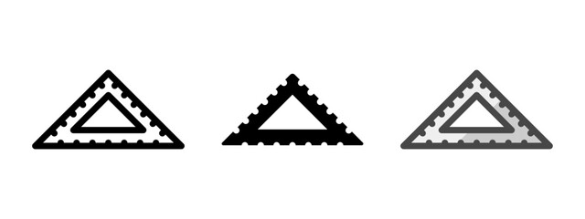 Multipurpose carpenter's square vector icon in outline, glyph, filled outline style. Three icon style variants in one pack.