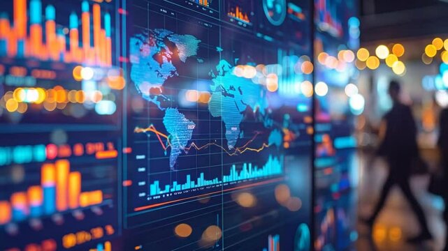 Advanced global data analytics visualization on a digital display screen - Powered by Adobe