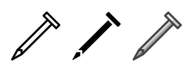Multipurpose nail vector icon in outline, glyph, filled outline style. Three icon style variants in one pack.