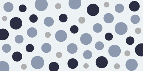 A repeating pattern of various sized circles in shades of navy, gray, and pale blue on a light background.