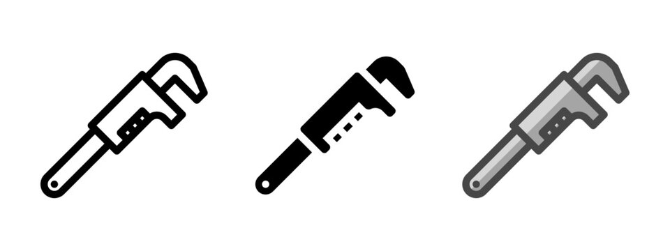 Multipurpose monkey wrench vector icon in outline, glyph, filled outline style. Three icon style variants in one pack.