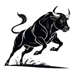 Obraz premium Powerful Black Bull Leaping in the Night 