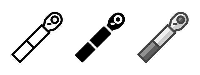 Multipurpose torque wrench vector icon in outline, glyph, filled outline style. Three icon style variants in one pack.