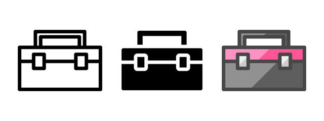 Multipurpose toolbox vector icon in outline, glyph, filled outline style. Three icon style variants in one pack.