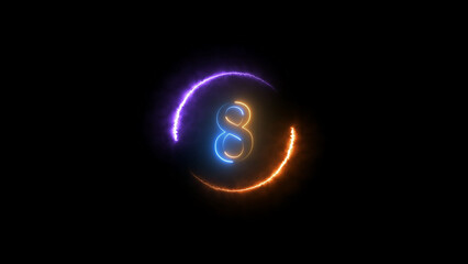 Glowing Number Eight with Electric Aura and Energetic Circle on a Black Background vibrant number