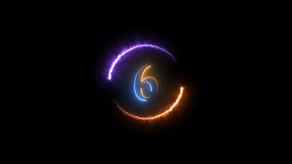Glowing Number Six with Energetic Circle on Black Background Abstract Digital Art The image features