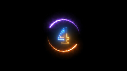 Number Four with Electric Aura A Neon Glow in Purple Blue and Orange on Black