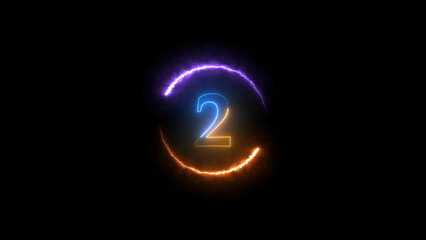 Glowing Number Two with Electric Arc Effect on a Black Background for Countdown stylized number