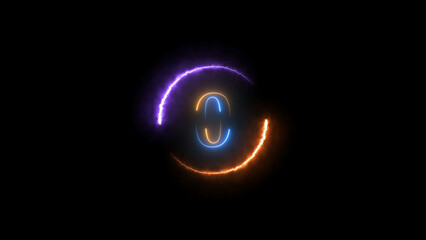 Abstract Circular Design with Electric Blue and Orange Inner Glow and Purple Outer Ring glowing