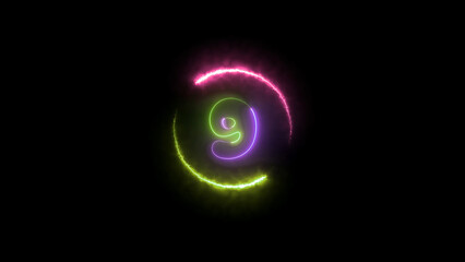 Glowing Number Nine with Colorful Neon Trails on a Dark Background Illustration stylized number nine