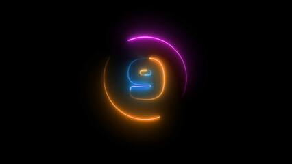 Abstract Neon Number Nine with Circular Gradient on a Black Background The image features neon
