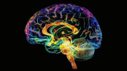 Human brain with colorful swirls and fractal visuals stock photo --ar 16:9 --raw --v 6 Job ID: 16cb7d17-9720-46f5-9b71-73376a1eb713