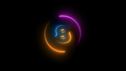 Abstract Neon Number Eight with Circular Trails on a Dark Background The image features glowing